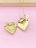 Gold Heart Flower Locket Pendant Necklace, Love Necklace, Keepsake Photo Frame Charm, N3842