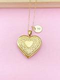 Gold Heart Flower Locket Pendant Necklace, Love Necklace, Keepsake Photo Frame Charm, N3842