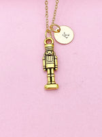 Gold Nutcracker Soldier Christmas Ballet Charm Necklace, Personalized Customized Monogram, N2737
