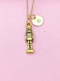 Gold Nutcracker Soldier Christmas Ballet Charm Necklace, Personalized Customized Monogram, N2737