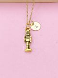 Gold Nutcracker Soldier Christmas Ballet Charm Necklace, Personalized Customized Monogram, N2737