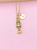 Gold Nutcracker Soldier Christmas Ballet Charm Necklace, Personalized Customized Monogram, N2737