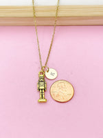 Gold Nutcracker Soldier Christmas Ballet Charm Necklace, Personalized Customized Monogram, N2737