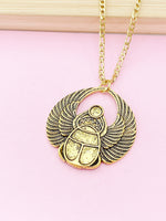 Gold or Silver Scarab Charm Necklace, Egyptian Scarab Charm, Bug Insect Charm, N2739