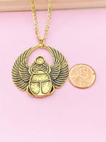 Gold or Silver Scarab Charm Necklace, Egyptian Scarab Charm, Bug Insect Charm, N2739