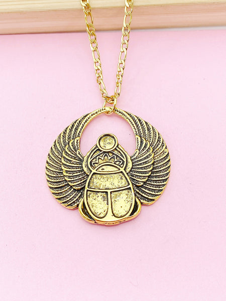 Gold or Silver Scarab Charm Necklace, Egyptian Scarab Charm, Bug Insect Charm, N2739