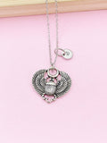 Silver Scarab Charm Necklace, Personalized Initial Pendant