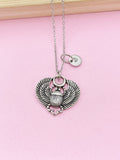 Silver Egypt Scarab Charm Necklace Egypt Beetle Charm, Insect Bug Charm, Personalized Initial, N272