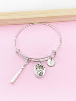 Silver Softball Baseball Charm Bracelet, Baseball Mitt Charm, Baseball Bat Charm, Softball Girl Gift, N3587