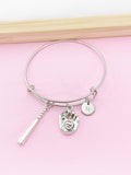 Silver Baseball Softball Charm Bracelet, Initial Bangle