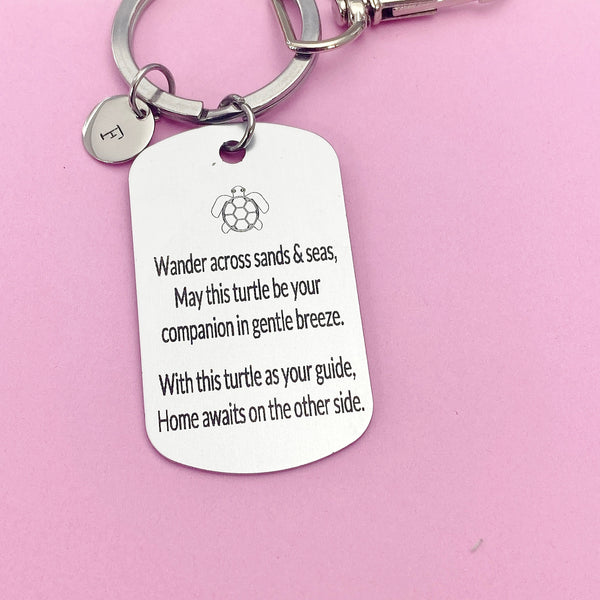 Silver Set Goal Safe Travel Turtle Charm Keychain, D467