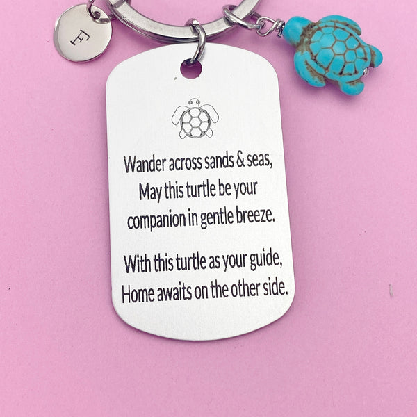 Silver Blue Sea Turtle Charm Keychain, D468