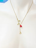 Gold Red Rose Flower and Heart Charm Necklace, N2705