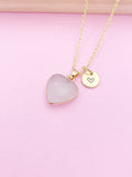 Natural Rose Quartz Heart Necklace, Gemstone Jewelry, N3390