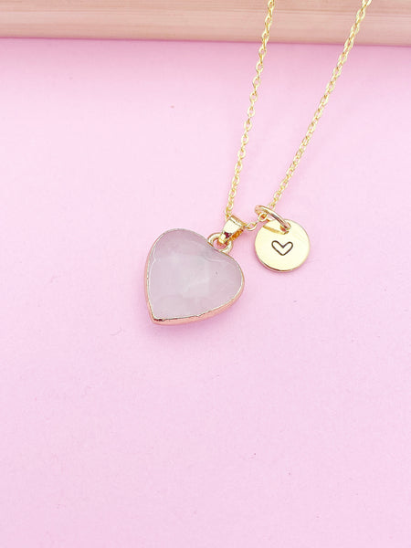 Natural Rose Quartz Heart Necklace, Gemstone Jewelry, N3390