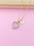 Natural Rose Quartz Heart Necklace, Gemstone Jewelry, N3390