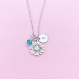 Silver Sunflower Charm Necklace, N1944