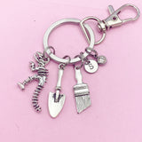 Archaeologists Keychain, Dinosaur Skeleton, Brush, Shovel, Personalized Customized Monogram Made to Order Jewelry, N5407A