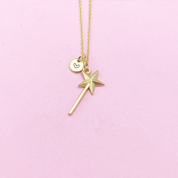Gold Magic Wand Star Charm Necklace, AN2157