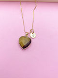 Gold Tiger Eye Charm Necklace, Natural Gemstone Jewelry, N3907