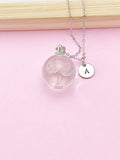 Dandelion Seed Terrarium Necklace, Personalized Initial, Pressed Flower Jewelry