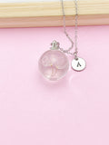 Dandelion Seed Terrarium Necklace, Personalized Initial, Pressed Flower Jewelry