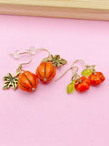 Orange Pumpkin Maple Leaf Earrings, Fall Autumn Gift, Halloween Earrings, N5080A