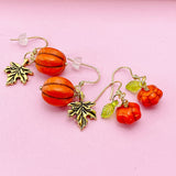 Orange Pumpkin Maple Leaf Earrings, Fall Autumn Gift, Halloween Earrings, N5080A