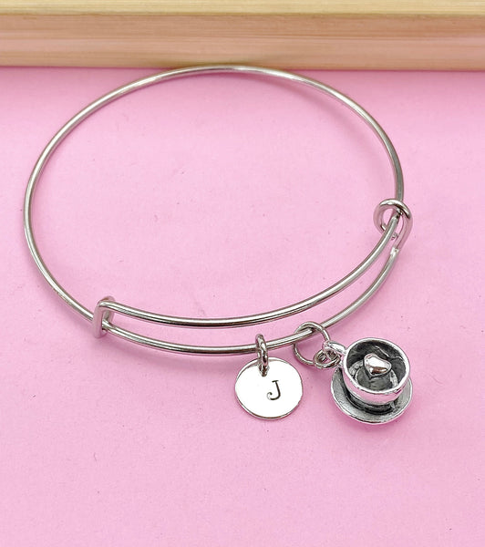 Silver Heart Coffee Cup Saucer Charm Bracelet, N5742C