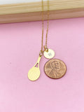Gold Stainless Steel Tennis Racket Charms Necklace, N45