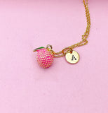 Gold Pink Litchi Charm Necklace, Sweet Litchi Fruit Charm, N5381A