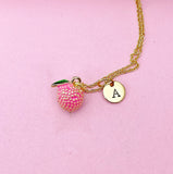 Gold Pink Litchi Charm Necklace, Sweet Litchi Fruit Charm, N5381A
