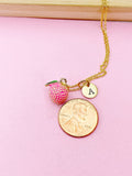 Gold Pink Litchi Charm Necklace, Sweet Litchi Fruit Charm, N5381A