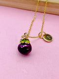 Gold Mangosteen Charm Necklace, Sweet Purple Mangosteen Fruit Charm, N5713
