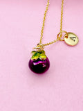 Gold Mangosteen Charm Necklace, Sweet Purple Mangosteen Fruit Charm, N5713