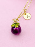 Gold Mangosteen Charm Necklace, Sweet Purple Mangosteen Fruit Charm, N5713