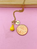 Gold Pear Charm Necklace, Sweet Yellow Pear Fruit Charm, N5714