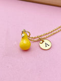Gold Pear Charm Necklace, Sweet Yellow Pear Fruit Charm, N5714