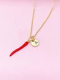 Gold Red Hot Chili Charm Necklace, Red Hoy Chili Charm, N5715