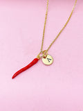 Gold Red Hot Chili Charm Necklace, Red Hoy Chili Charm, N5715