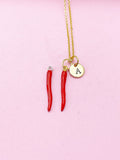 Gold Red Hot Chili Charm Necklace, Red Hoy Chili Charm, N5715