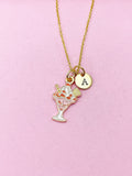Gold Ice Cream Charm Necklace, Pink Strawberry Ice Cream Sunday Charm, N5716