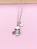 Silver Skull Rose Charm Necklace, N5707