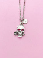 Silver Skull Rose Charm Necklace, N5707