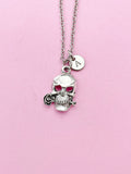 Silver Skull Rose Charm Necklace, N5707