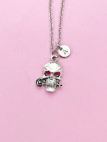 Silver Skull Rose Charm Necklace, N5707