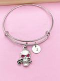 Silver Skull and Rose Charm Bracelet, N5707C