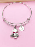 Silver Skull and Rose Charm Bracelet, N5707C