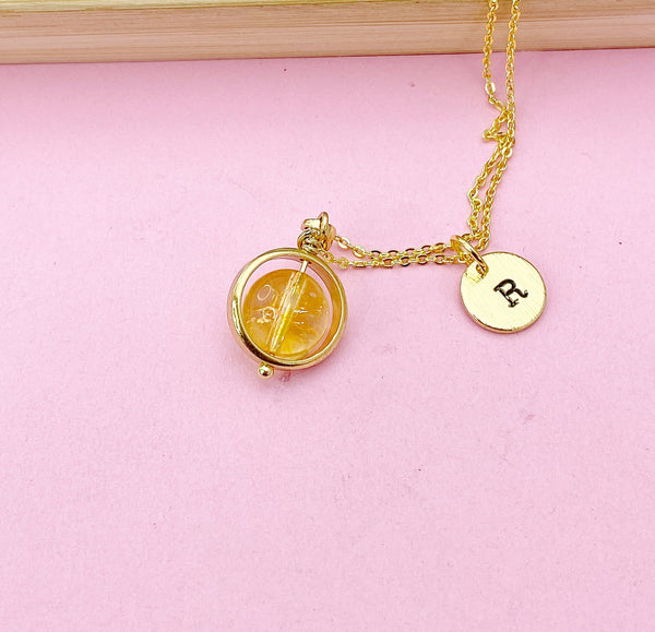 Gold Natural Citrine Necklace, Gemstone Jewelry, Personalized Gift, N4692