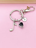 Silver Piano and Music Note Charm Keychain Everyday Gift Ideas Personalized Customized Made to Order Jewelry, CN2567